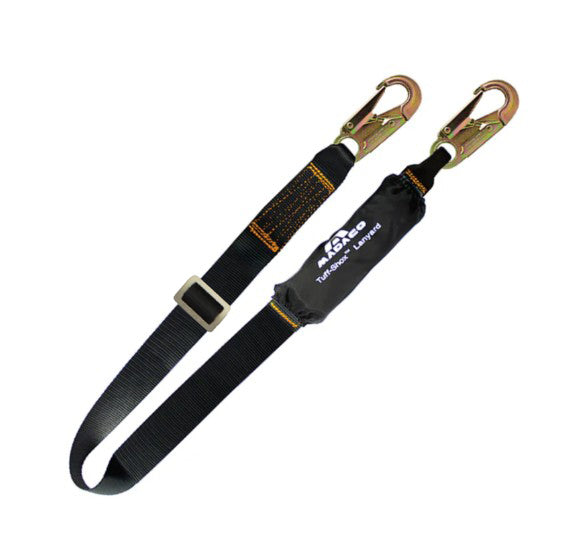 Shock Absorbing Adjustable Lanyard – Dual FP-6013 Steel Snap Hooks, 5,000 lb MIL-SPEC Webbing