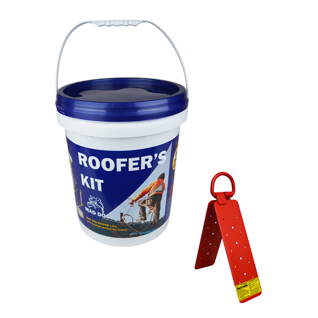 Roofer’s Kit – Full Body Fall Protection Harness with Multi-Use Anchor, Carabiner & Bucket (30ft/50ft/100ft)