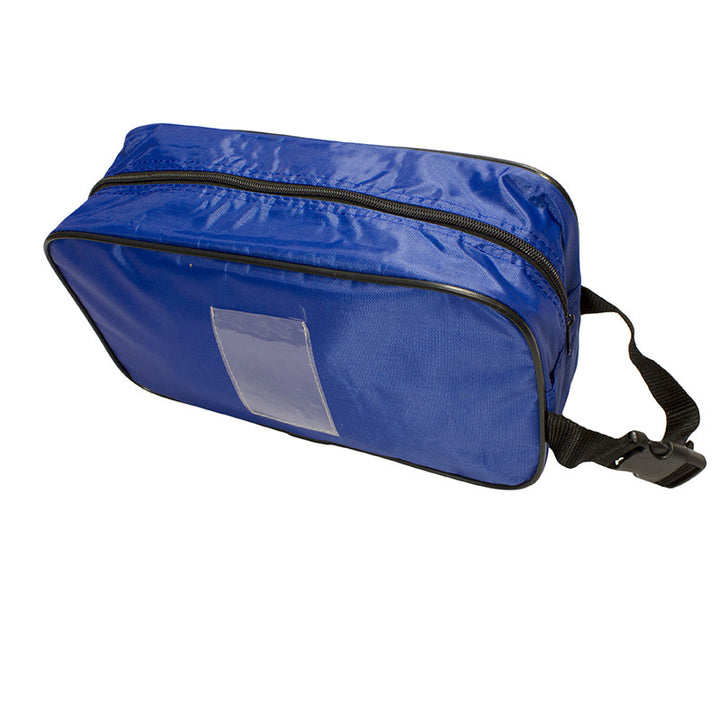 blue nylon utility pouch with zipper and clip