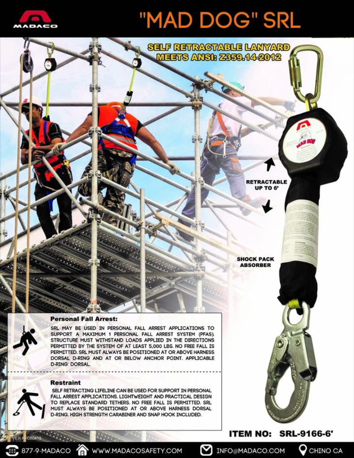 ANSI Z359 retractable lanyard with snap hook and carabiner