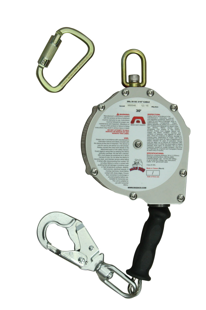 50ft ANSI Z359 retractable lanyard with snap hook and carabiner