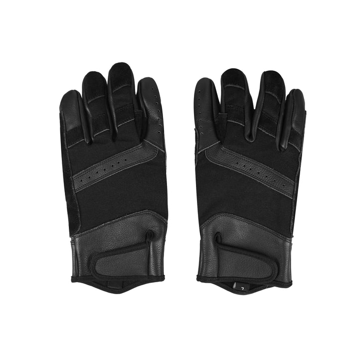 Hybrid Tactical Rappelling Gloves – Black Leather Palm & Stretch Fabric