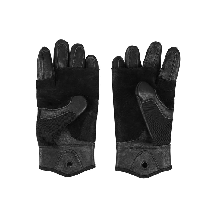 Hybrid Tactical Rappelling Gloves – Black Leather Palm & Stretch Fabric