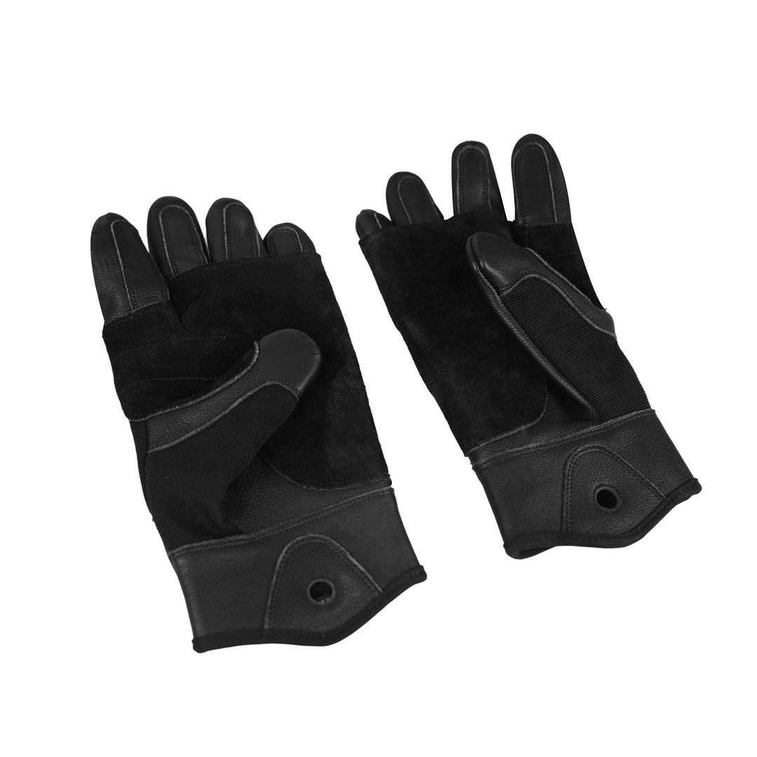 Hybrid Tactical Rappelling Gloves – Black Leather Palm & Stretch Fabric