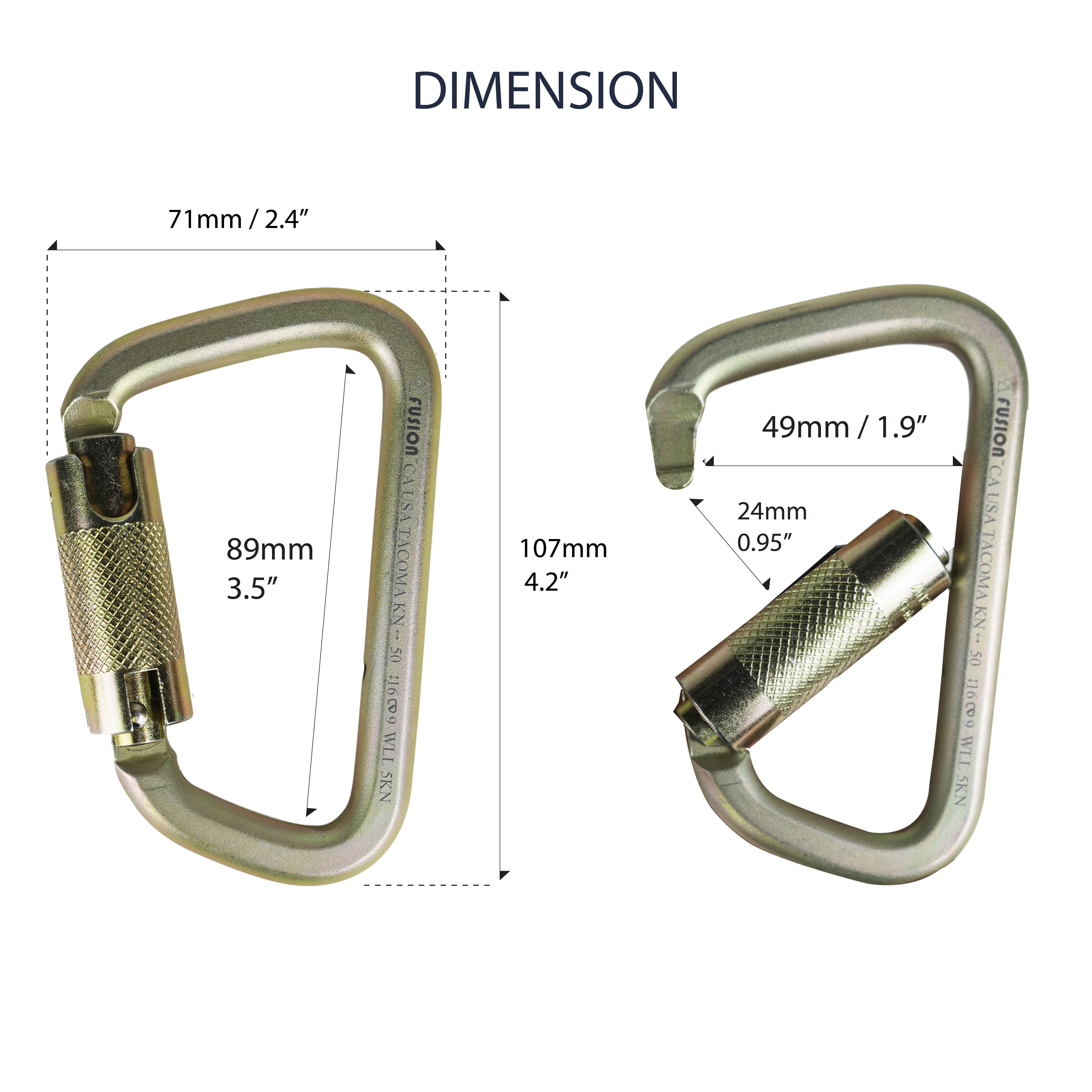 9090 Logo Carabiner② MSA Aluminum Twist Locking Carabiner, 7/8