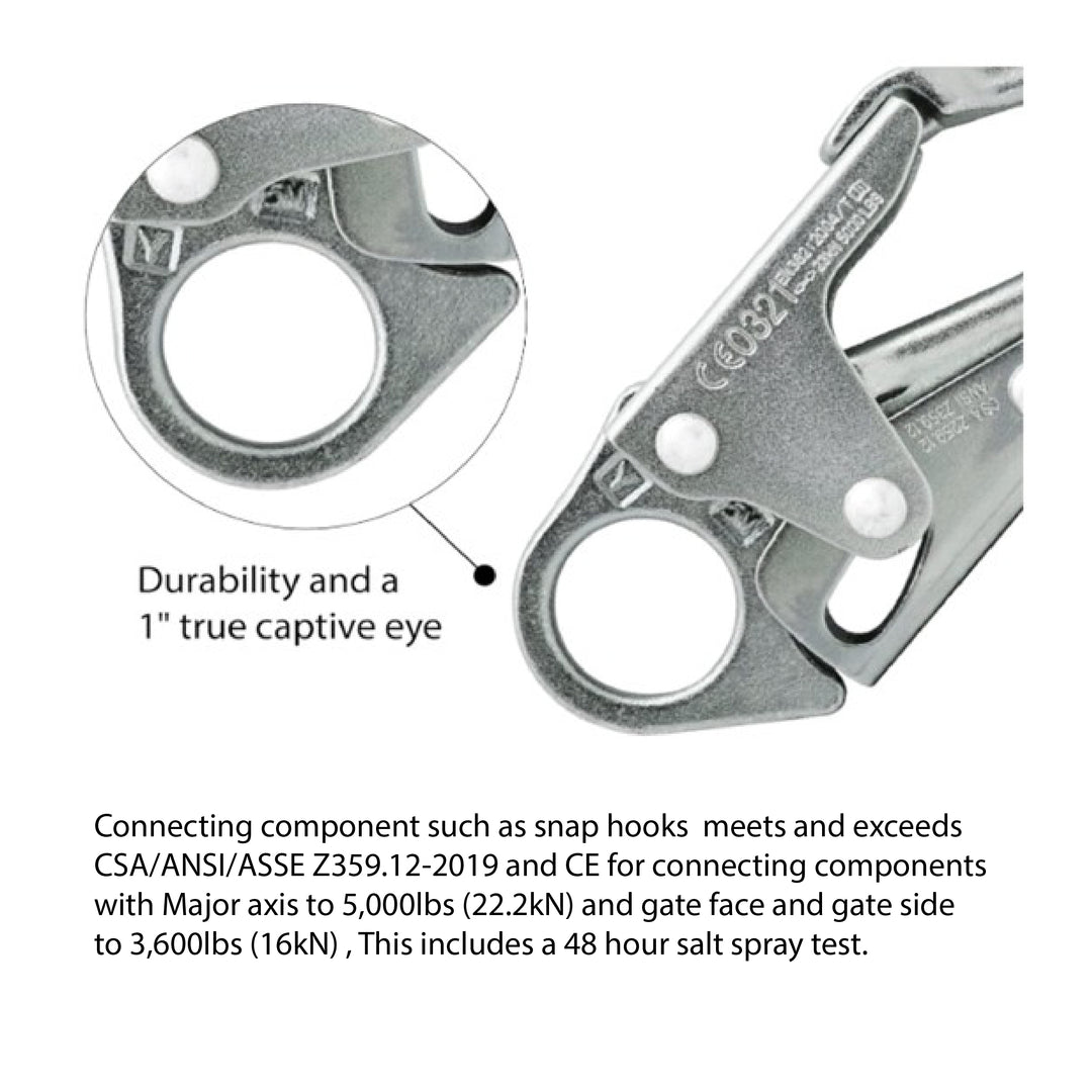 2ft Shock Absorbing Anchor Lanyard – MIL-SPEC Webbing, Steel Snap Hook & D-Ring, 900 lb Fall Reduction