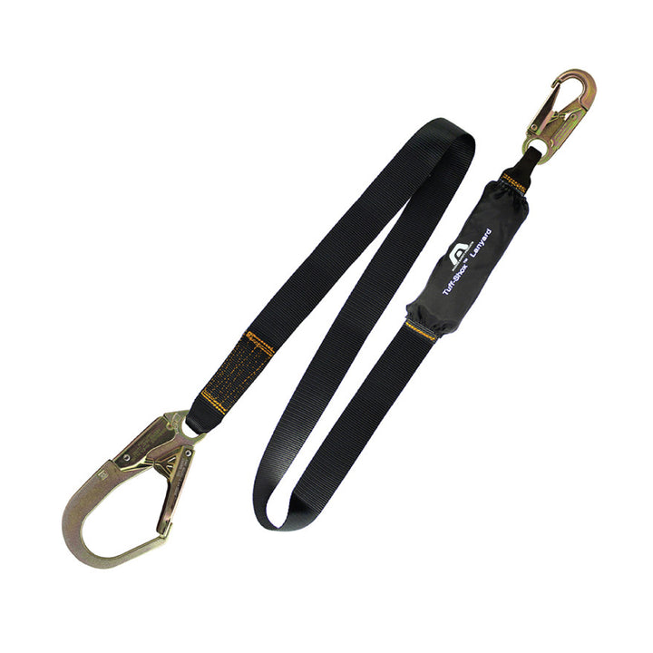 6ft shock absorbing lanyard with snap and rebar hooks
