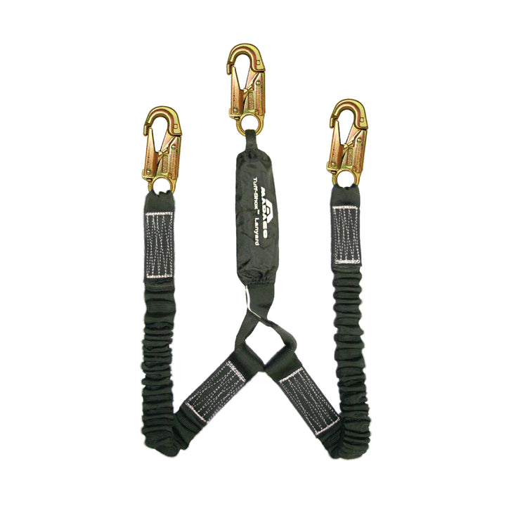 6ft Y-leg shock absorbing lanyard with 3 double-locking snap hooks