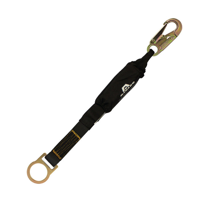 compact ANSI Z359 lanyard with snap hook and force-reduction design