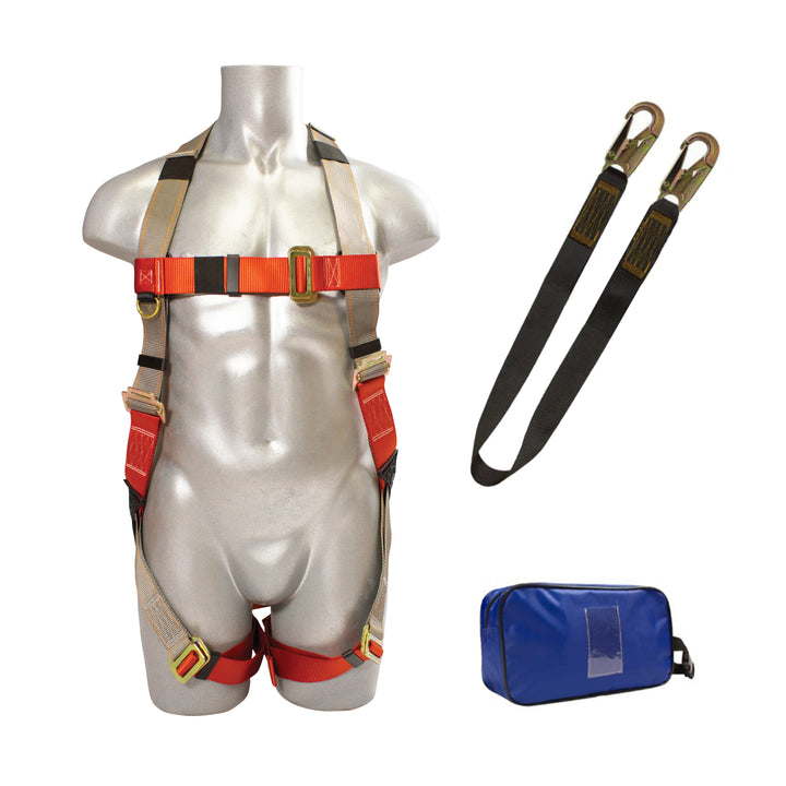 Safety Harness + Restraint Lanyard 4ft Combo for High Reach Equipment / C-TB205A+L-613-33-4-BLU